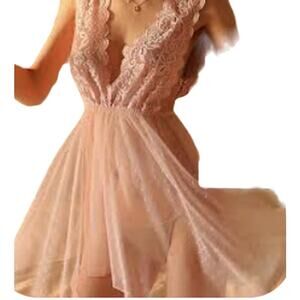 Pink Lace Swiss Dot on Mesh Lingerie Short Nightie size Large
